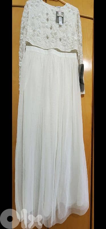 Beaded tulle crop top skirt dress 40 فستان مشكوك 1