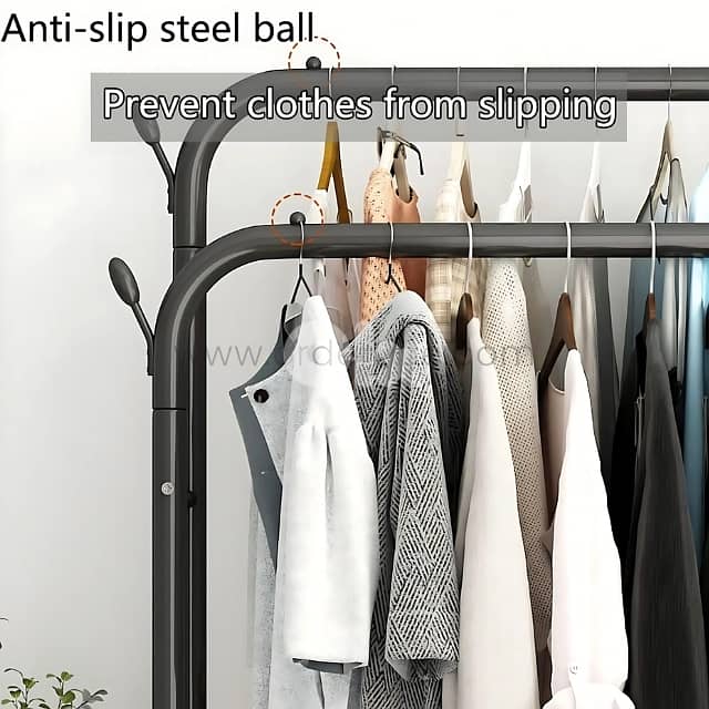 Modern Double Rod Clothing Rack – 48kg Load, Wheels & 2 Shelves 5