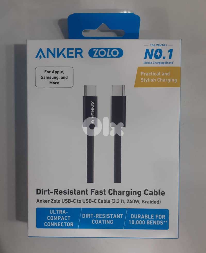 Anker zolo usb-c to usb-c cable (3.3ft,240w, Braided)Dirt-resistant fa 0