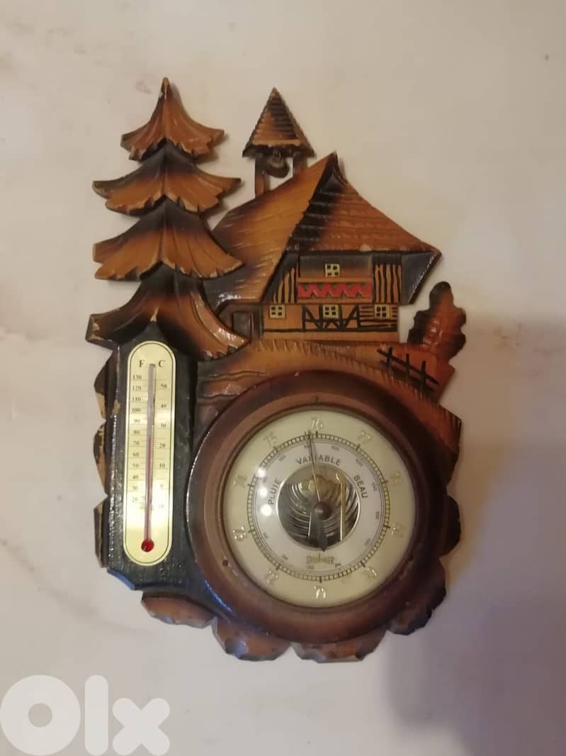 vintage barometer and thermometer in wooden frame 28*18 cm 0