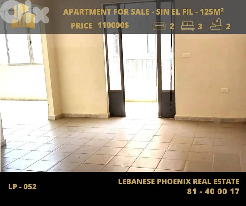 125 Sqm apartment for sale in Sin El fil. 0