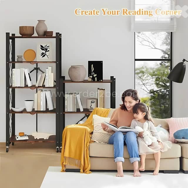 Heavy-Duty Storage Rack – Foldable Steel & Wood Organizer with Wheels 3