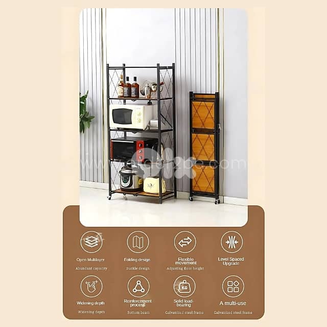 Heavy-Duty Storage Rack – Foldable Steel & Wood Organizer with Wheels 4