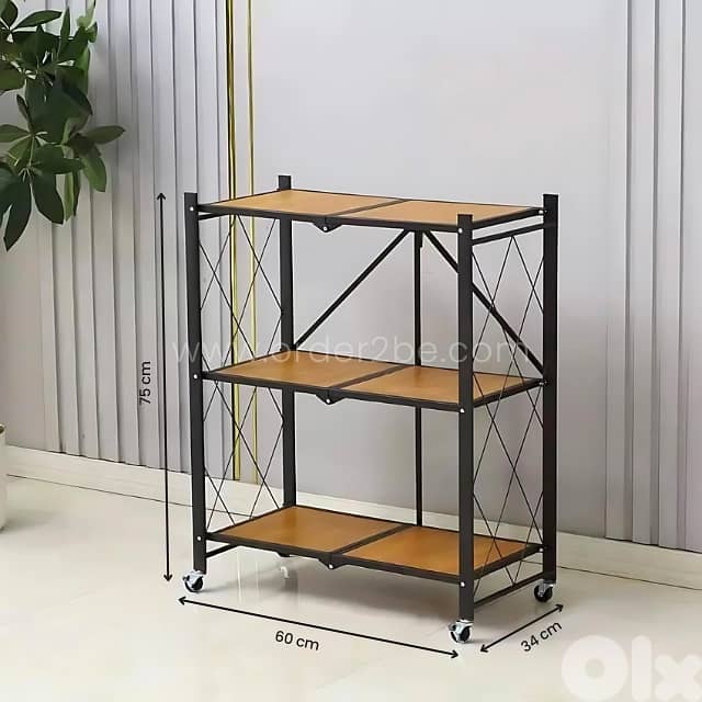 Heavy-Duty Storage Rack – Foldable Steel & Wood Organizer with Wheels 5