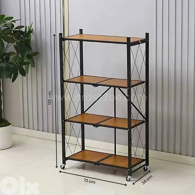 Heavy-Duty Storage Rack – Foldable Steel & Wood Organizer with Wheels 6