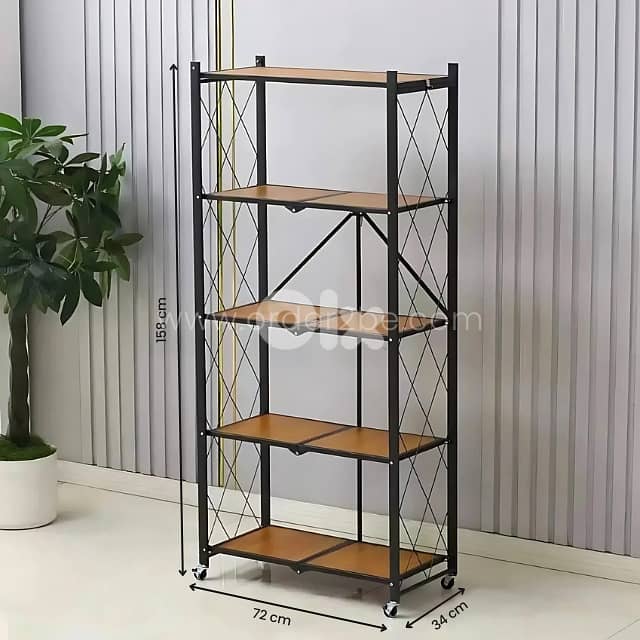 Heavy-Duty Storage Rack – Foldable Steel & Wood Organizer with Wheels 7
