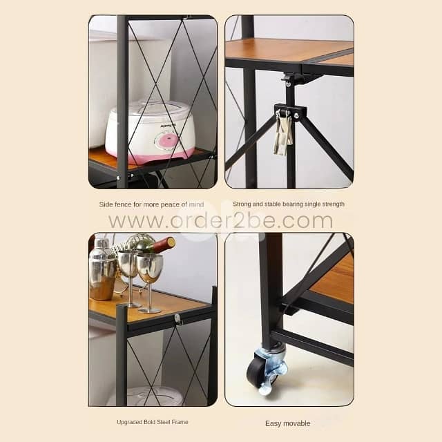 Heavy-Duty Storage Rack – Foldable Steel & Wood Organizer with Wheels 8