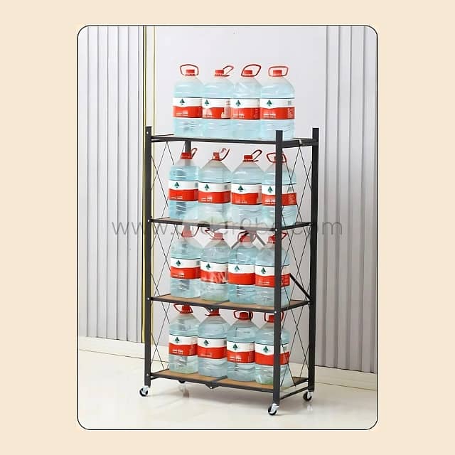 Heavy-Duty Storage Rack – Foldable Steel & Wood Organizer with Wheels 10