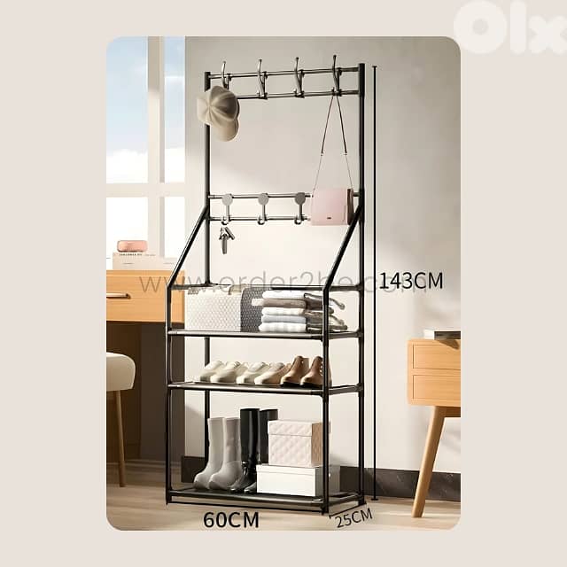 Modern Entryway Shoe Rack – 3 Tiers & 8 Hooks for Coats, Shoes & Bags 6