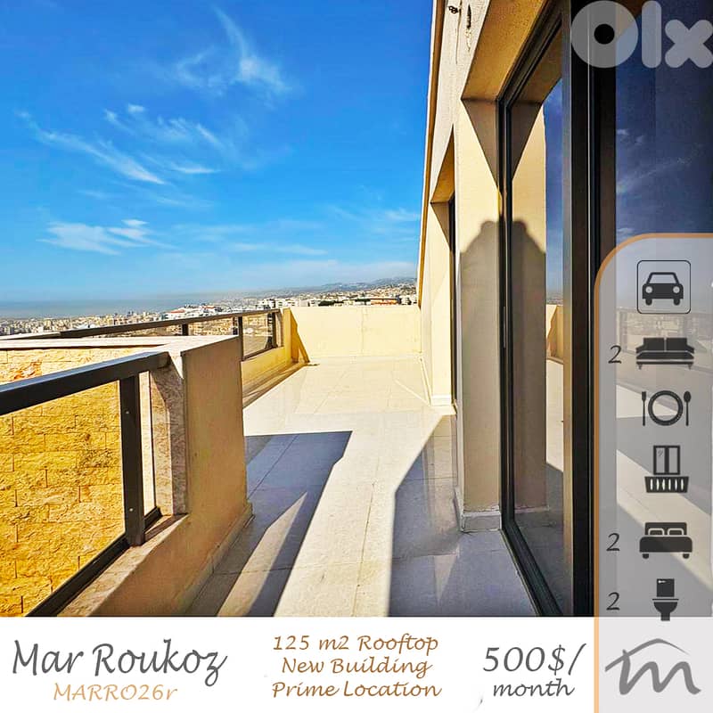 Mar Roukoz | Prime 125m² 2 Bedrooms Rooftop + Terrace | Sea/City View 0