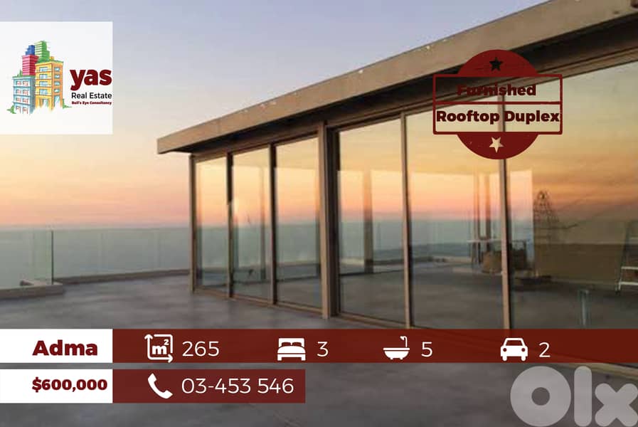 Adma 265m2 | Rooftop Duplex | Furnished | Amazing View | OH 0