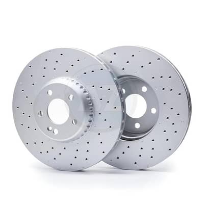 Mercedes AMG drilled front brakes discs pair with red amg calipers bra