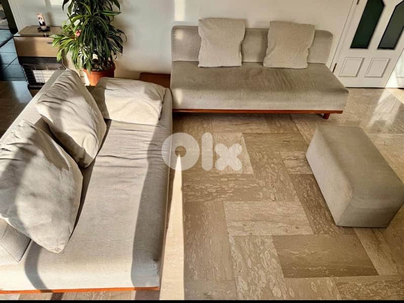 Sofa Set + Ottoman, Beige Fabric – Good Condition, Antelias 0
