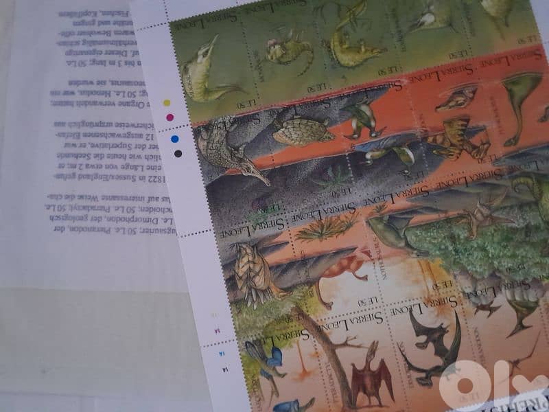 sheet of postage stamps from Sierra Leone various prehistoric animals. 2