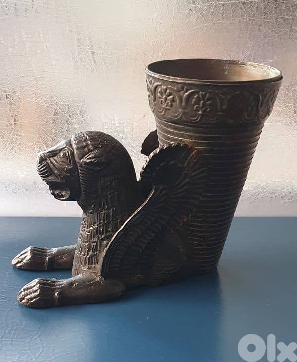 antique persian lion cup bronze 1