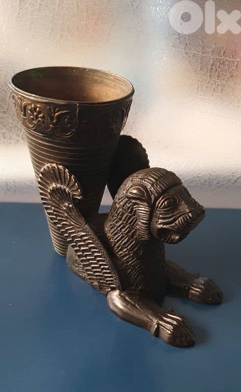 antique persian lion cup bronze 2