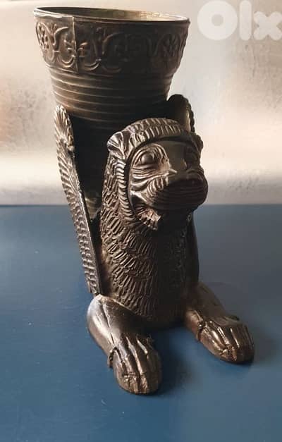 antique persian lion cup bronze