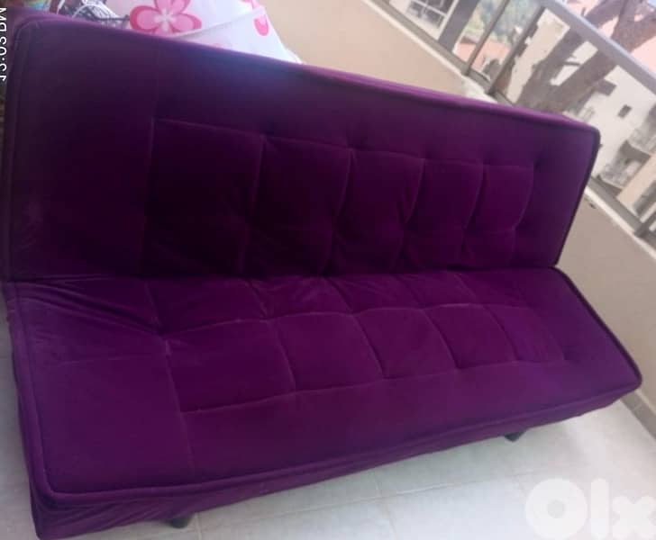 sofa bed. quite new. purple. velours. 0