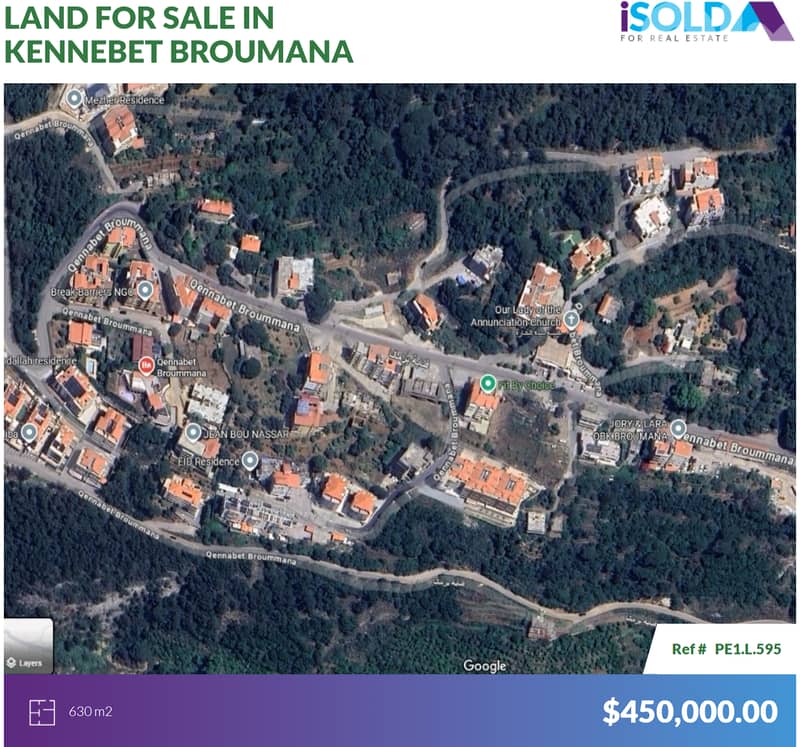 630m2 Land+Mountain View 4sale in Kennebet Broumanaأرض في قنابة برمانا 0