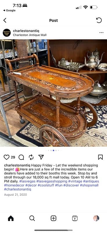 trolley bar rose wood massive Hand made 2