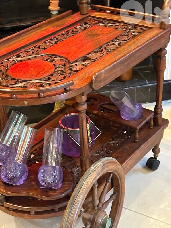 trolley bar rose wood massive Hand made 6