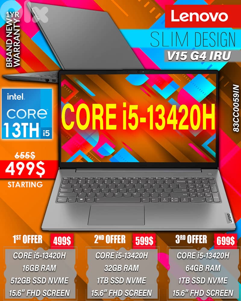 LENOVO V15 G4 IRU CORE i5-13420H 15.6” FHD BUSSINESS LAPTOP 0