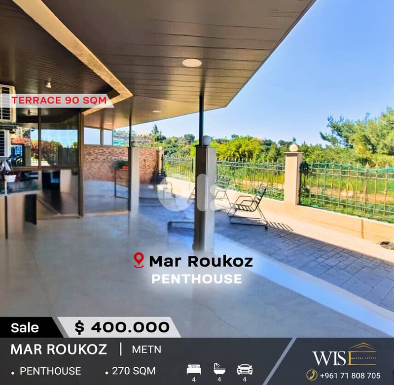 Stunning 270 SQM Furnished Penthouse FOR SALE – Mar Roukoz! 0