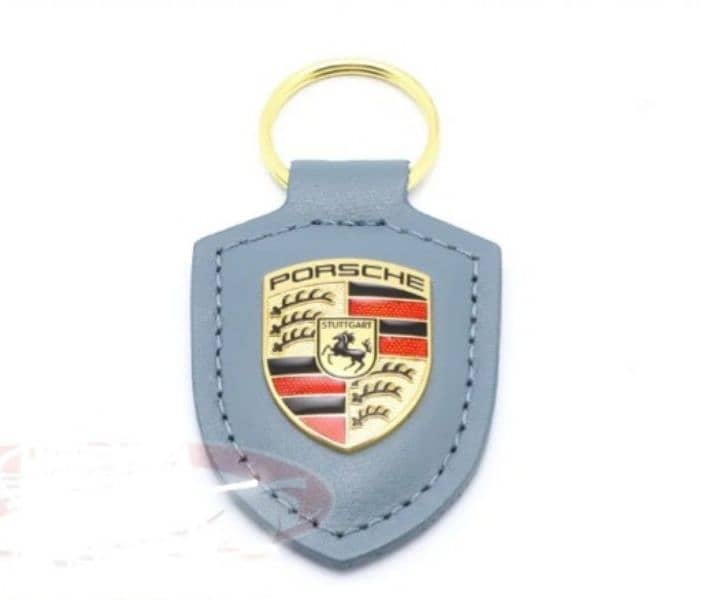Leather Porsche Badge key chain 1