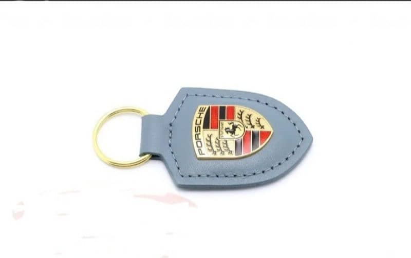 Leather Porsche Badge key chain 3
