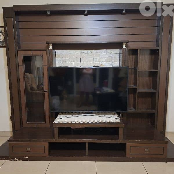 wooden TV unit with stone decoration 1