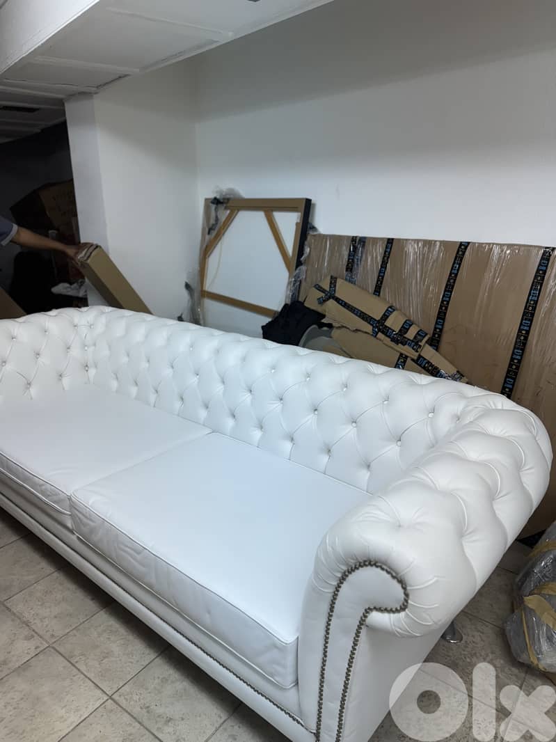 Elegant White Leather Finish Sofa - LIKE NEW 2