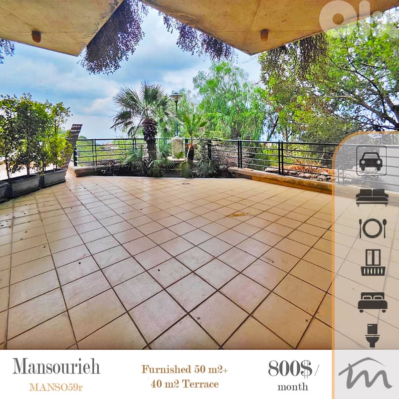 Mansourieh | Furnished 50m² + 40m² Terrace | Excellent Building Status 0