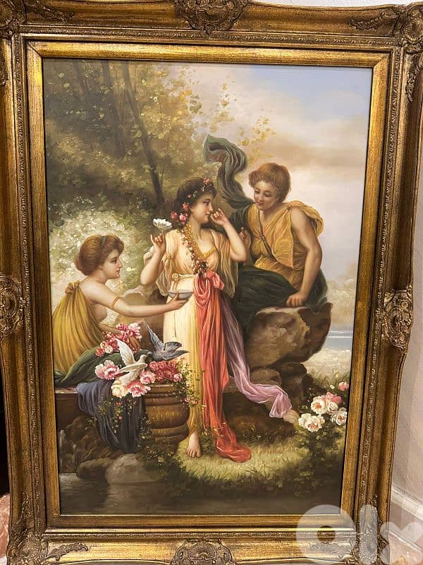 frensh tableau salon 110cmx60cmتابلو فرنسي رسم زيتي انتيك رائع 1