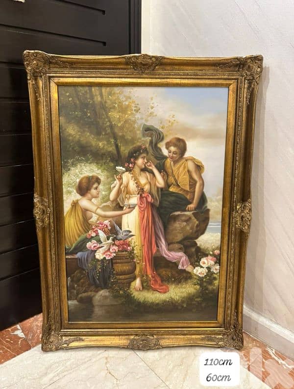 frensh tableau salon 110cmx60cmتابلو فرنسي رسم زيتي انتيك رائع 5