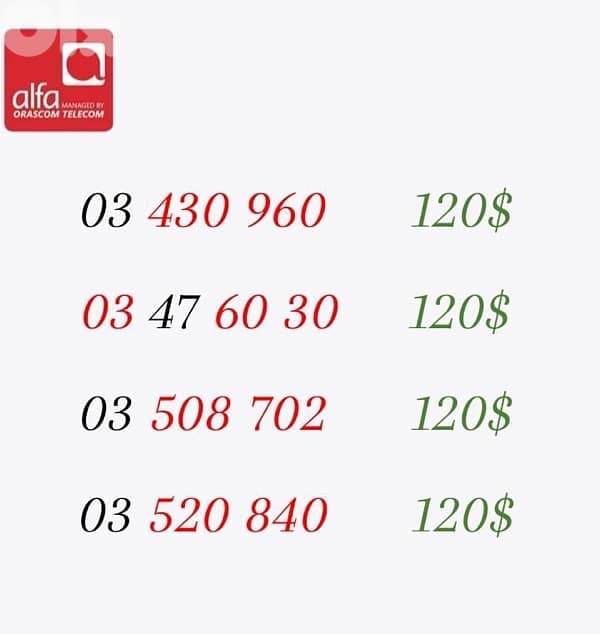Alfa Prepaid numbers we deliver all lebanon 0