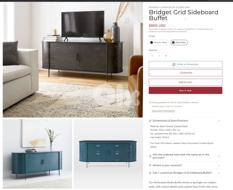Metal Buffet Sideboard in Evergreen color 3