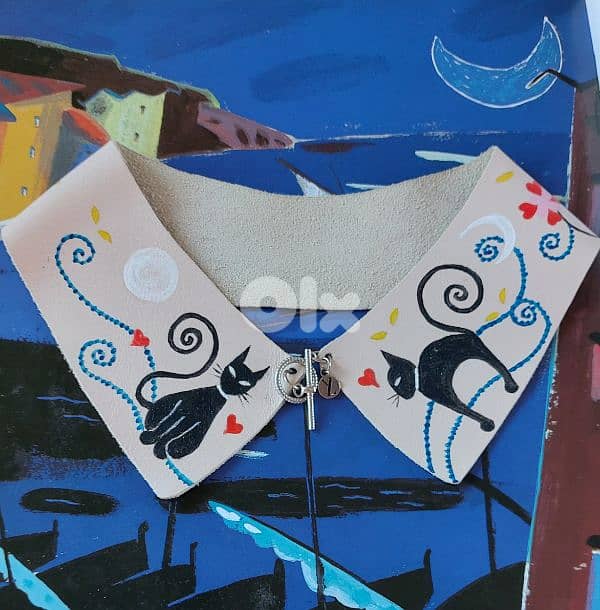 Real leather handpainted collar 0