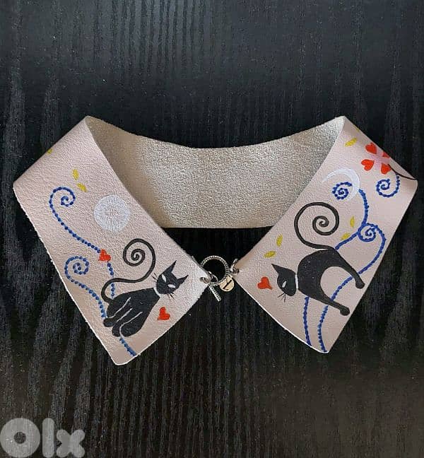 Real leather handpainted collar 1