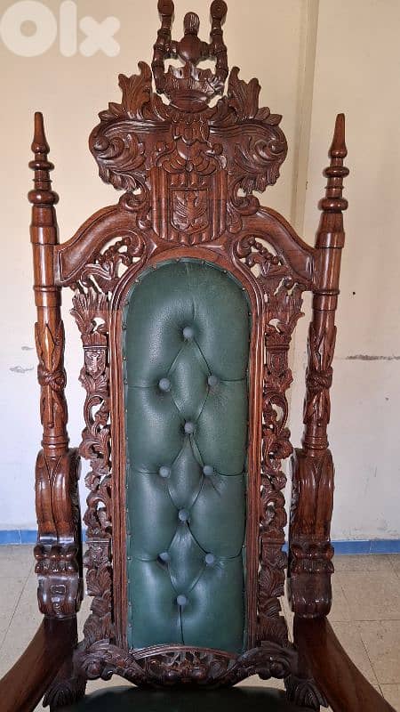 Antique Royal Throne Chair  Hand-carved solid wood for sale 10