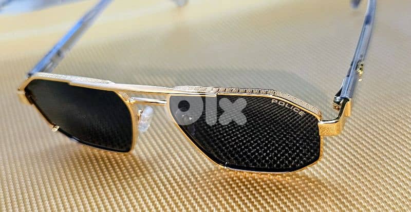 Police Sunglasses Gold Black Metal Angular Pilot Green SPL F66 1