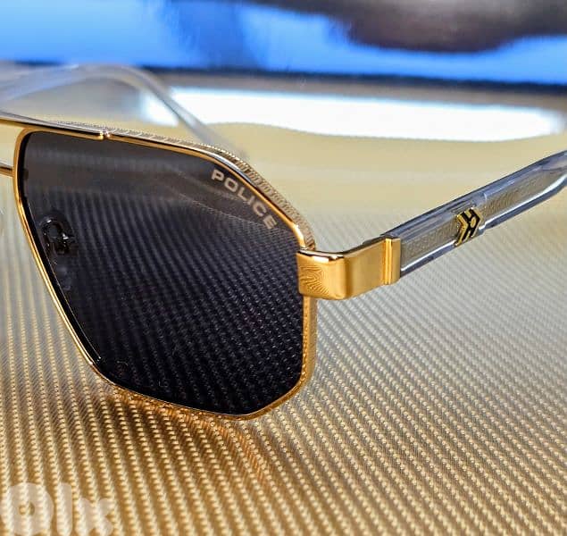 Police Sunglasses Gold Black Metal Angular Pilot Green SPL F66 2