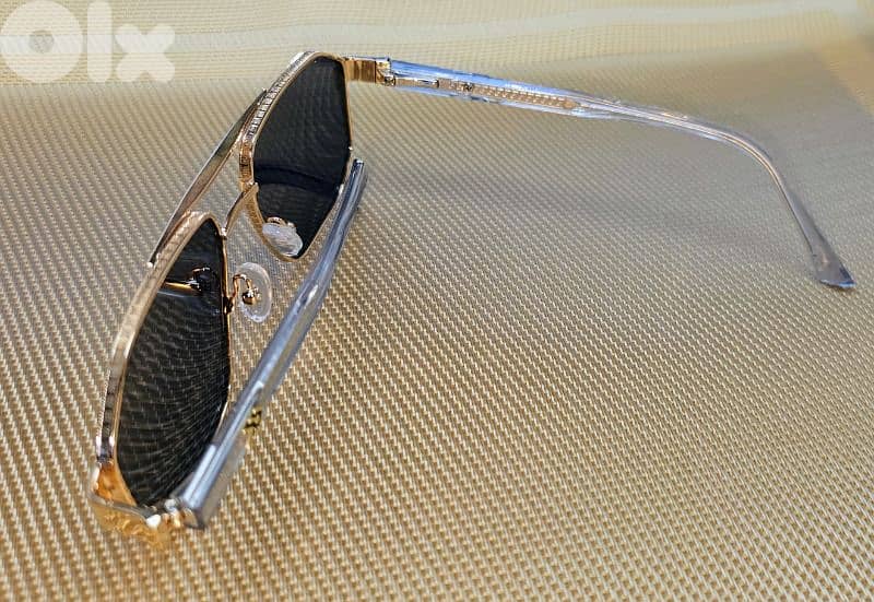 Police Sunglasses Gold Black Metal Angular Pilot Green SPL F66 3