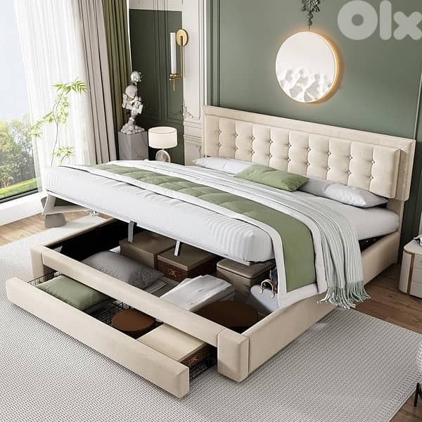 ModernLuxe e Bed Frame, Fashion Upholstered Ottoman Bed 0