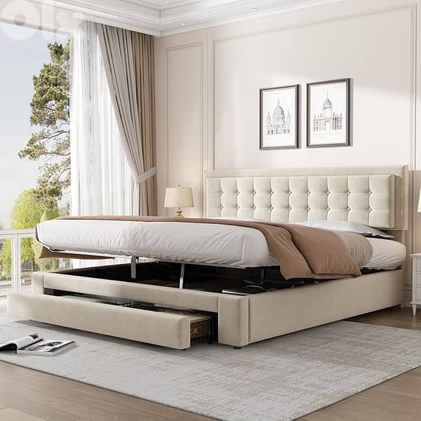 ModernLuxe e Bed Frame, Fashion Upholstered Ottoman Bed 1