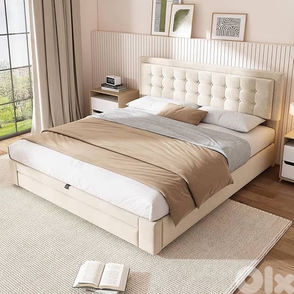 ModernLuxe e Bed Frame, Fashion Upholstered Ottoman Bed 2