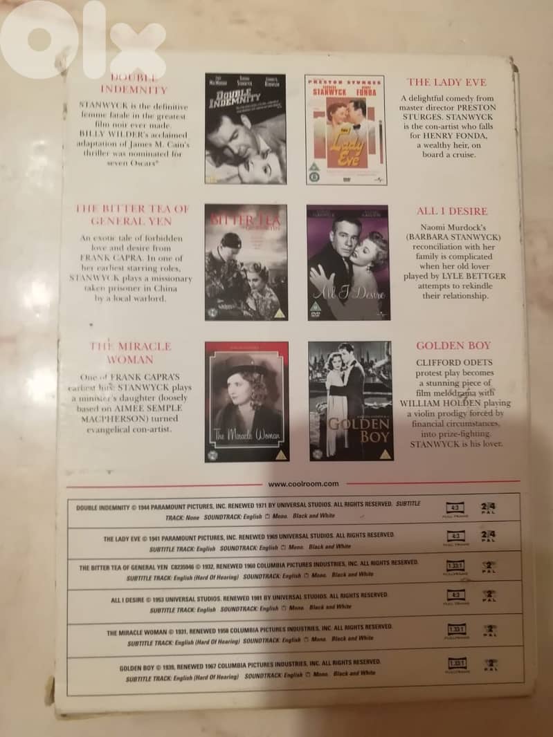 Barbara Stanwyck 6 DVD movies Box set 3