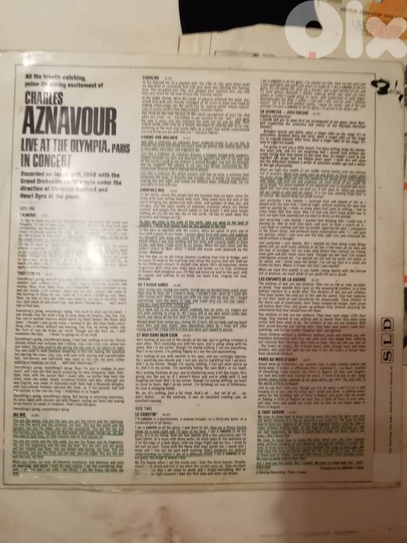 Charles Aznavour ‎– Live at the Olympia SLD Lebanon rare vinyl 2
