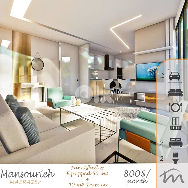 Mansourieh | Furnished 50m² + 40m² Terrace | Excellent Building Status 0