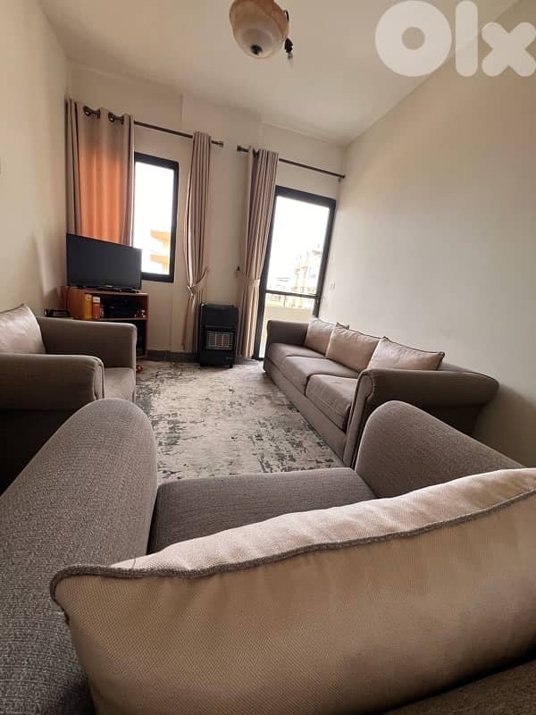 1 big sofa and 2 chairs grey color 2