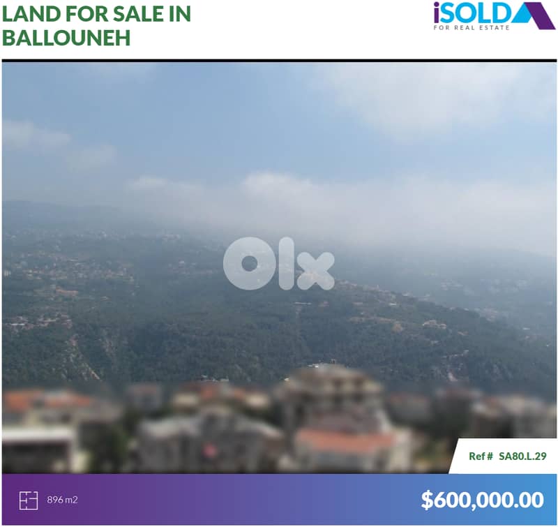 Prime Flat Land+mountain view 4sale in Ballouneh - أرض للبيع في بلونة 0